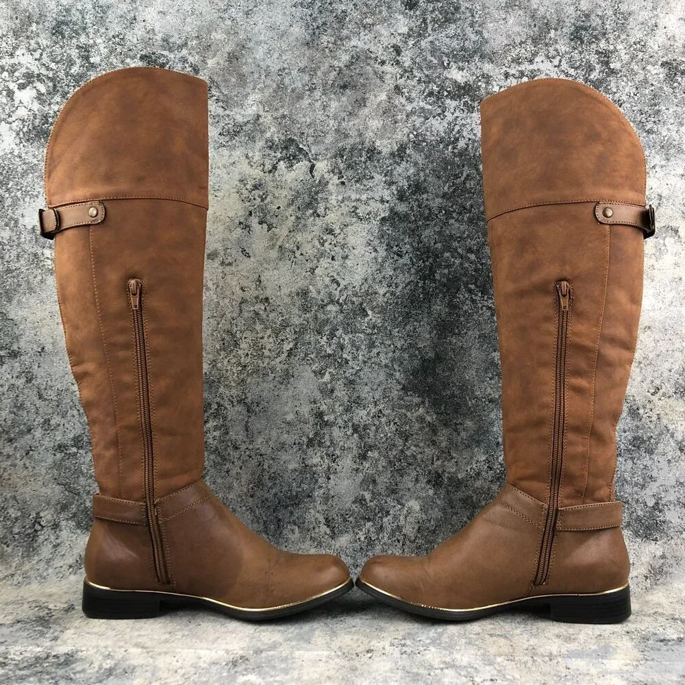 Jasmin Women's Size 6.5M Satisfy Brown Faux Leather Side Zip Over The Knee Boots